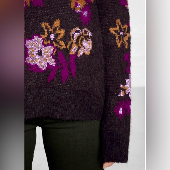 EUC & OTHER STORIES Floral Jacquard Sweater Metallic Thread Detail M Plum Purple - Picture 4 of 16